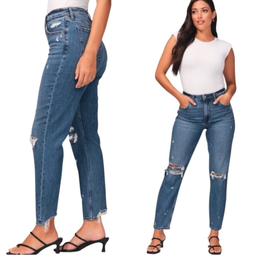 Abercrombie & Fitch Curve Love High Rise Mom Jean Distressed Denim Size 32 NWT